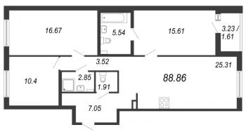 4 ккв (Евро) № 98 Корп.: 3 , Секция 3  в ЖК Чёрная речка