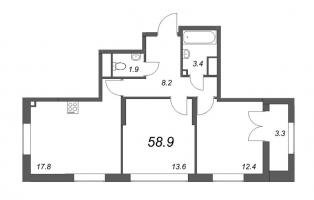 3 ккв (Евро) № 218 Корп.: 4 Уч. 1 , Секция 1  в ЖК Цивилизация на Неве