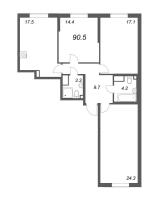 3 ккв (Евро) № 317 Корп.: 4 Уч. 1 , Секция 3  в ЖК Цивилизация на неве