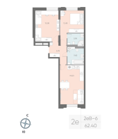 3 ккв (Евро) № 242 Корп.: 7 , Секция 4  в ЖК Цивилизация на неве