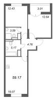 3 ккв (Евро) № 371 Корп.: 7 , Секция 5  в ЖК Цивилизация на неве