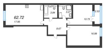 3 ккв (Евро) № 271 Корп.: 5 , Секция 3  в ЖК Цивилизация на неве
