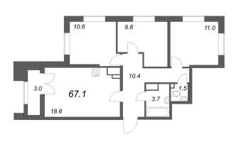 4 ккв (Евро) № 591 Корп.: 4 , Секция 6  в ЖК Цивилизация на неве