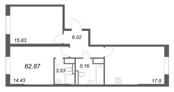 3 ккв (Евро) № 437 Корп.: 7 , Секция 6  в ЖК Цивилизация на неве