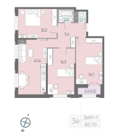 3 ккв (Евро) № 1089 Корп.: 4 Уч. 1 , Секция 11  в ЖК Цивилизация на неве