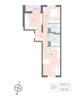 3 ккв (Евро) № 296 Корп.: 7 , Секция 4  в ЖК Цивилизация на неве
