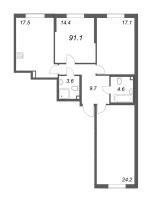 3 ккв (Евро) № 305 Корп.: 4 Уч. 1 , Секция 3  в ЖК Цивилизация на неве