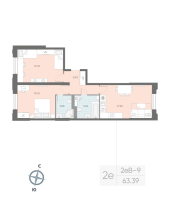 3 ккв (Евро) № 431 Корп.: 7 , Секция 6  в ЖК Цивилизация на неве