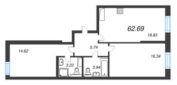 3 ккв (Евро) № 799 Корп.: 5 , Секция 10  в ЖК Цивилизация на неве