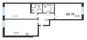 3 ккв (Евро) № 656 Корп.: 5 , Секция 8  в ЖК Цивилизация на неве
