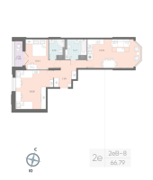 3 ккв (Евро) № 400 Корп.: 7 , Секция 5  в ЖК Цивилизация на неве