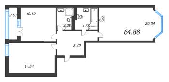 3 ккв (Евро) № 728 Корп.: 5 , Секция 9  в ЖК Цивилизация на неве