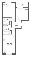 3 ккв (Евро) № 185 Корп.: 7 , Секция 3  в ЖК Цивилизация на неве