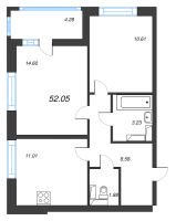 2 ккв № 44 Корп.: 5 , Секция 1  в ЖК Cube