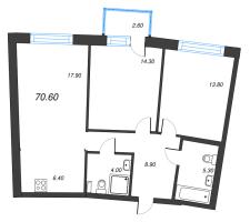 3 ккв (Евро) № 38 Дом: 38 Корп.: 1 , Секция 2  в ЖК Цвет Зеленогорска
