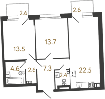 3 ккв (Евро) № 37 Дом: 38 Корп.: 1 , Секция 2  в ЖК Цвет Зеленогорска