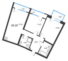 3 ккв (Евро) № 63 Дом: 38 Корп.: 1 , Секция 3  в ЖК Цвет Зеленогорска