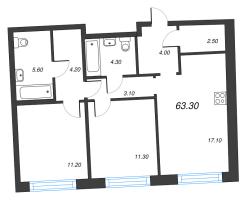 3 ккв (Евро) № 30 Дом: 38 Корп.: 1 , Секция 2  в ЖК Цвет Зеленогорска