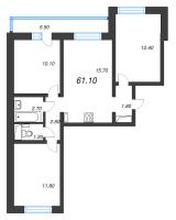 4 ккв (Евро) № 75 Дом: 347.1 Корп.: 29.9 , Секция 1  в ЖК Цветной город