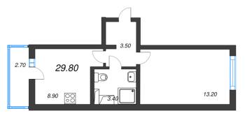 1 ккв № 200 Дом: 353.1 Корп.: 29.7 , Секция 2  в ЖК Цветной город