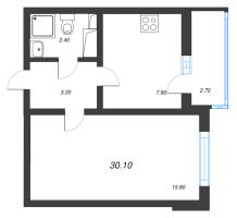 1 ккв № 229 Дом: 353.1 Корп.: 29.7 , Секция 2  в ЖК Цветной город