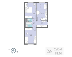 3 ккв (Евро) № 11 Корп.: 29.5 , Секция 1  в ЖК Цветной город
