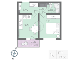 1 ккв № 53 Дом: 353.1 Корп.: 29.7 , Секция 1  в ЖК Цветной город