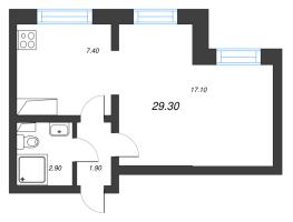 1 ккв № 406 Дом: 347.1 Корп.: 29.9 , Секция 3  в ЖК Цветной город