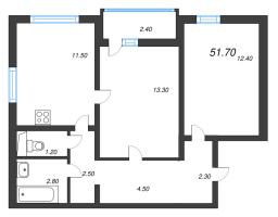 2 ккв № 55 Дом: 353.1 Корп.: 29.7 , Секция 1  в ЖК Цветной город