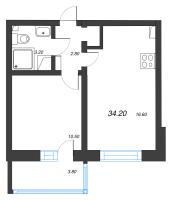 2 ккв (Евро) № 102 Дом: 352.2 Корп.: 29.6 , Секция 1  в ЖК Цветной город