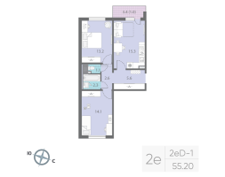 3 ккв (Евро) № 101 Корп.: 29.5 , Секция 1  в ЖК Цветной город