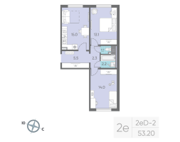 3 ккв (Евро) № 17 Корп.: 29.5 , Секция 1  в ЖК Цветной город