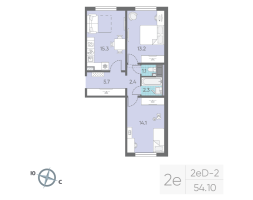 3 ккв (Евро) № 35 Корп.: 29.5 , Секция 1  в ЖК Цветной город