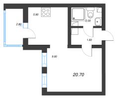 Студия № 241 Дом: 353.1 Корп.: 29.7 , Секция 2  в ЖК Цветной город