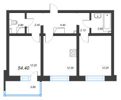 2 ккв № 100 Дом: 352.2 Корп.: 29.6 , Секция 1  в ЖК Цветной город