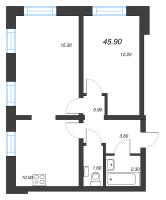 2 ккв № 122 Дом: 347.1 Корп.: 29.9 , Секция 2  в ЖК Цветной город