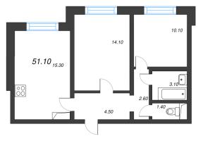 3 ккв (Евро) № 32 Дом: 352.2 Корп.: 29.6 , Секция 1  в ЖК Цветной город