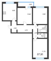 3 ккв № 54 Дом: 353.1 Корп.: 29.7 , Секция 1  в ЖК Цветной город
