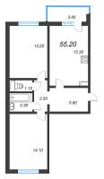 3 ккв (Евро) № 101 Корп.: 29.5 , Секция 1  в ЖК Цветной город