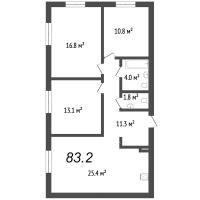 4 ккв (Евро) № 1.3.1 Дом: 15 Корп.: 1А , Секция 1  в ЖК Дальневосточный 15