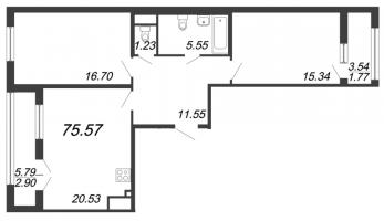 3 ккв (Евро) № 63м Дом: 32В Корп.: 2 , Секция 12  в ЖК Дефанс Бизнес