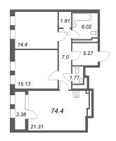 2 ккв № 133р Дом: 32В Корп.: 1 , Секция 16  в ЖК Дефанс Премиум