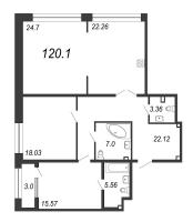 3 ккв (Евро) № 8р Дом: 32В Корп.: 1 , Секция 16  в ЖК Дефанс Премиум