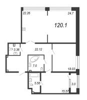 3 ккв (Евро) № 1п Дом: 32В Корп.: 1 , Секция 15  в ЖК Дефанс Премиум