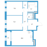 3 ккв (Евро) № 149с Дом: 32В Корп.: 1 , Секция 17  в ЖК Дефанс Премиум
