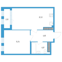 2 ккв (Евро) № 141п Дом: 32В Корп.: 1 , Секция 15  в ЖК Дефанс Премиум
