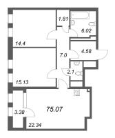 2 ккв № 167т Дом: 32В Корп.: 1 , Секция 18  в ЖК Дефанс Премиум