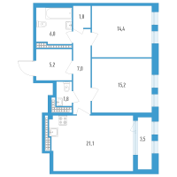 3 ккв (Евро) № 146с Дом: 32В Корп.: 1 , Секция 17  в ЖК Дефанс Премиум