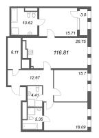 3 ккв № 129р Дом: 32В Корп.: 1 , Секция 16  в ЖК Дефанс Премиум