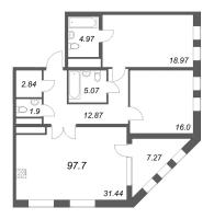 2 ккв № 131с Дом: 32В Корп.: 1 , Секция 17  в ЖК Дефанс Премиум